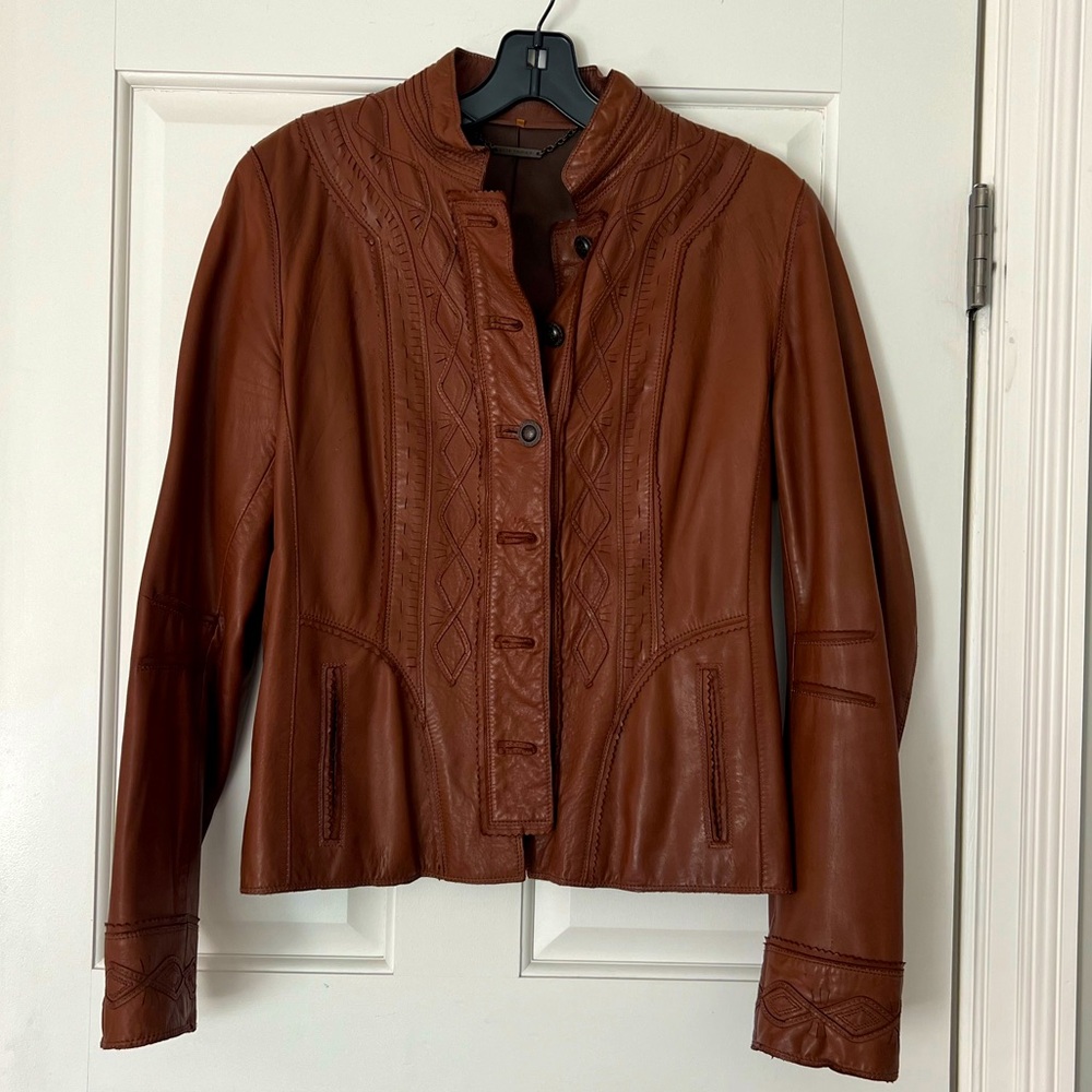 Elie Tahari Brown Leather Jacket Size M